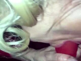 Red Bodystocking Slut Takes Cum On Face Hard