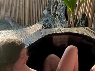 Public sex with amateur couple on veranda