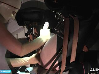 rubbernurse agnes handjob with balls squeezing during pegging