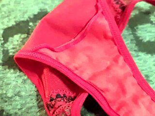 Latina teen’s hairy pussy cleaned with red panties