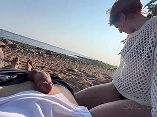 Daring MILF meets stranger on public beach