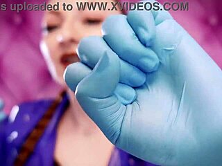 Teasing close-up glove fetish with Arya Grander