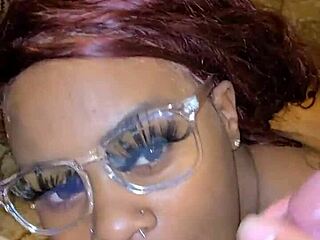 Curvy ebony with tongue ring craves sticky finish