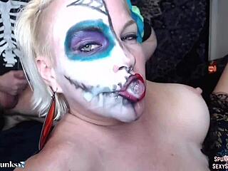 skull-fucked teen swallows cum on halloween full clip