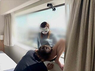 Japanese Milf's Daring Affair Blowjob Behind Glass Walls