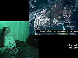 Naked brunette plays Deadspace part 8