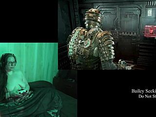 Naked brunette plays Deadspace part 8