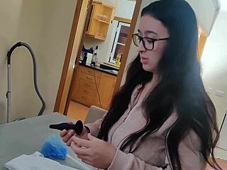 Maid In Glasses Teases With Butt Plug And Vibrator