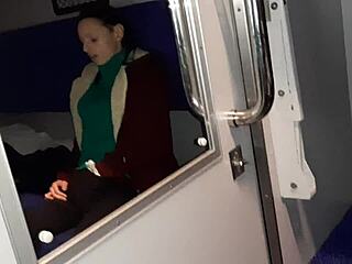 Daring beauty on train ride
