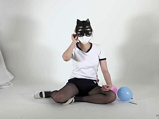 Japanese Fetish Freak Pops Balloons In Stockings