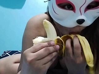 busty asian babe's bold banana fetish play