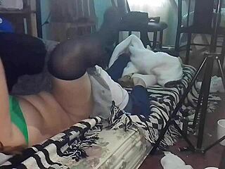 Girlfriend in socks shares intimate closeness