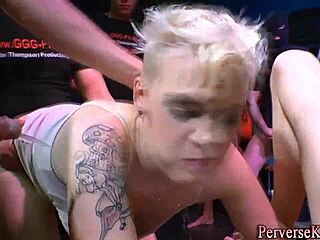 tat whore gulping piss in hardcore group