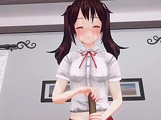 Uncensored Anime Sister Teases Anus With Edging Handjob