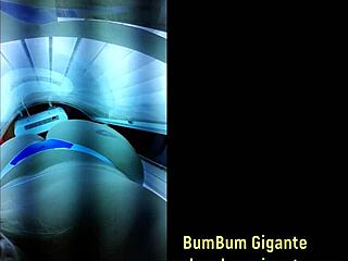 Preparing for lover in tanning cabin