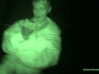 my aroused teen blonde masturbates outside at night