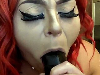 lexi red, deepthroat queen, gags hard on thick dildo