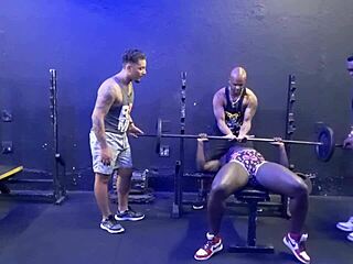 Brazilian Lesbian Friends Fuck Three Guys in Gym
