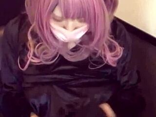 Crossdressing cutie with cat ears masturbates live
