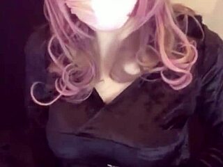 Crossdressing cutie with cat ears masturbates live