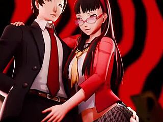 chie and yukiko dare to fuck adachi hard
