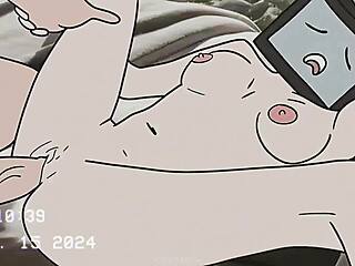 Tv woman and cameraman fuck in animation