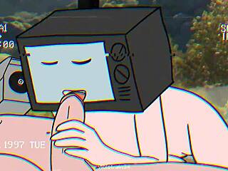 Tv woman and cameraman fuck in animation