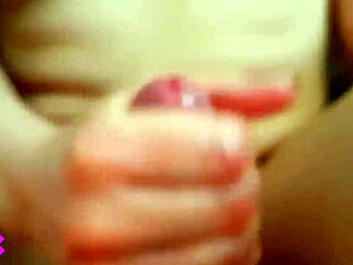 Busty blonde MILF’s fierce handjob with messy end