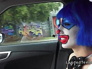 clown teen's bold outdoor pov cock suck