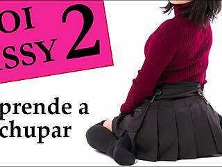Spanish sissy learns to suck dildo hard