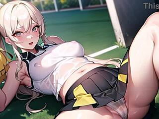 hot anime cheerleader masturbates in transparent outfit