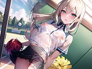 hot anime cheerleader masturbates in transparent outfit