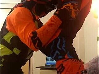 gay motocross riders share a quick blowjob