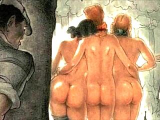 Vintage erotic drawings with fierce interracial banging