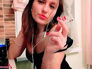 beauty masturbates pussy while smoking in outfits