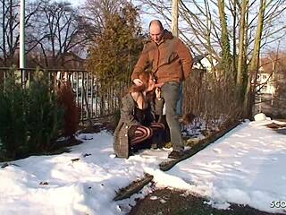 Ginger Street Whore Dares Bareback Public Fuck Outdoors
