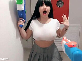 Latina gamer gets wet playing erotic game in bikini