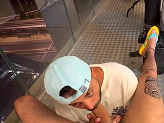 Massive arab dick sucked hard on balcony