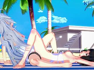 Miku Kohinata and Laura Bodewig in Lesbian Hentai Play
