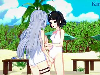 Miku Kohinata and Laura Bodewig in Lesbian Hentai Play