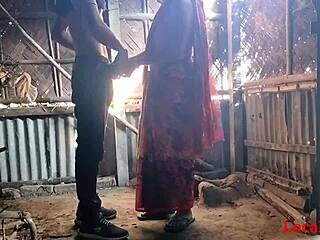 red saree wife gives fierce outdoor blowjob