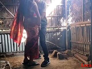 red saree wife gives fierce outdoor blowjob