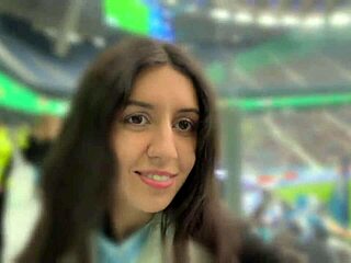 Daring brunette girlfriend banged in stadium toilets during football match