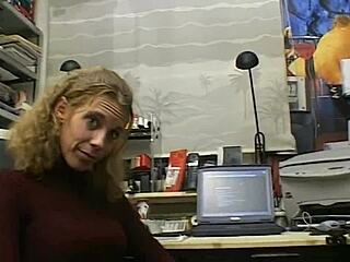 Blonde teen explodes alone at office