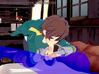 kazuma gets blowjob with cum in mouth