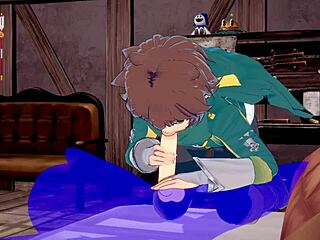 kazuma gets blowjob with cum in mouth