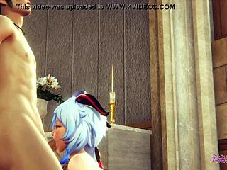 Ganyu sucks and fucks hard in church hentai