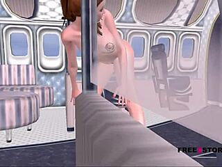 Cute Girl on Airplane Strips for Raw 3D Fuck