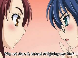 Busty hentai teens teasing lucky guy