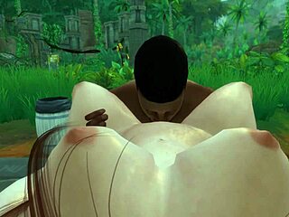 Black man fucks Lara Croft in jungle camp